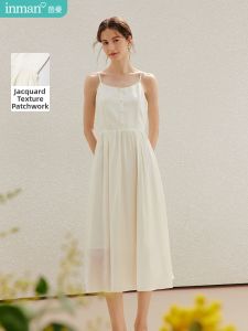 INMAN | French Style Pure Color Jacquard Spliced Sleeveless A-line Dress