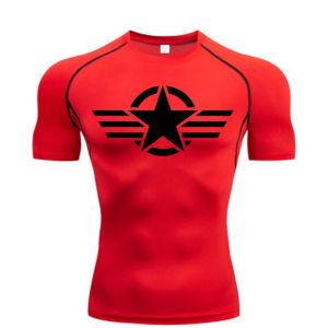 Mens Compression Fitness Sport Running Tight Gym T-Shirts Athletic Workout Quick Dry Tops Tee Summer Sweat Absorbing Tight Fit