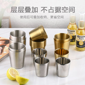 Korean Style 304 Stainless Steel Double-Layer Anti-Scald Water Cup Barbecue Restaurant Beer Steins Tea Cup Drink Cup Dining Gold