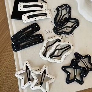 Grace Y2K Black and White Leather Hairpin Polka Dot Star/Cloud Hair Clip Girls Side Bangs Hairpin