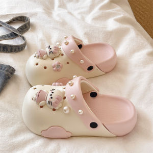Cute Pearl Kitty Non-slip Soft-soled Womens Sandals With Closed Toes