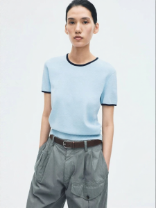 edition | Summer Fashion Color Blocking Straight Shoulder Knitted T-Shirt