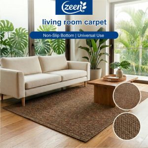 Zeen Modern Carpet for Living Room Bedroom Decoration Premium Pineapple Weave Non-Slip Floor Mat White & Brown Matibay at Stylish
