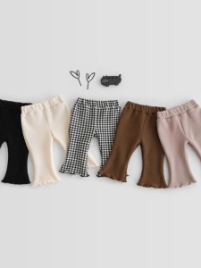 Cute Plaid Flared Pants Childrens Casual Cotton Trousers Spring Trend Baby Long Pants Fashionable Bell Bottoms for Girls