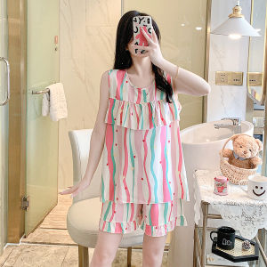 Ultra-Thin Pure Cotton Silk Summer Sleepwear Set for Women Short Sleeve Vest And Shorts Home Clothes Anti-Bulge Design
