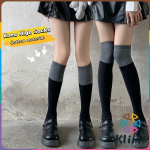 KLIMO Knee High Socks: Ladies Long Tube School Socks Black/Gray Color Girls JK Costumes