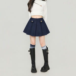 KEIKO | College Style Navy A-Line Pleated Skirt High Waisted Slim Fit