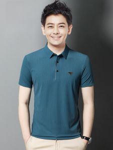 ROMON | Lomond Mens Short Sleeve T-Shirt Summer Thin Business Casual Dads Ice Silk Collared Polo Shirt Fashionable Urban Style Top