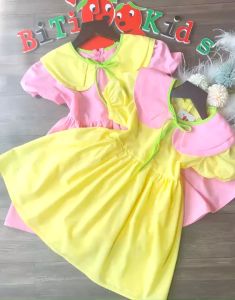 Váy trẻ em đầm bé gái phối ren BITIKIDS họa tiết hoa nhí xanh kate cotton size 0-8 tuổi.