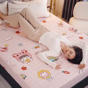 Garterized Mattress Protector Fitted Bed Sheet Cadar Plain Pure Cotton Quilted Cover Machine Washable Flower Design Foam Bed Single/Double/Queen/King size