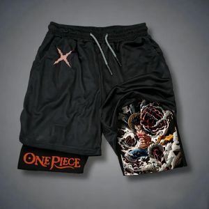 Bandai | ONE PIECE Mens Summer Shorts 2026 New Luffy Anime Gear 4 Printed Football Swimming Breathable Speed Drying 2-in-1 Sports Shorts