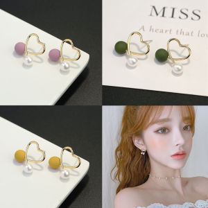 S925 Silver Needle Pearl Earrings Elegant Simple Heart Shaped Womens Jewelry Fashionable Korean Style Ear Jewelry