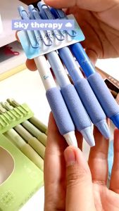 Set 4 bút bi bút gel Lopet màu Xanh Cloud đầu bấm mực đen ngòi 05mm thiết kế phong cách Nhật Bản nhanh khô đều mực