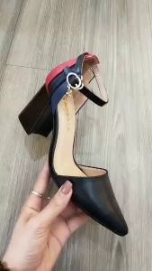 Giày sandal nữ cao gót 6cm hàng hiệu rosata hai màu đen trắng thời trang cao cấp ro485