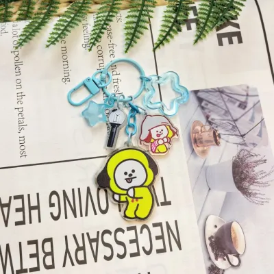 LINE FRIENDS | 2026 K-POP BT21 Star Surrounding Cartoon Acrylic Keychain Hanger Set Packaging Decoration for Idol Accessories Birthday gift