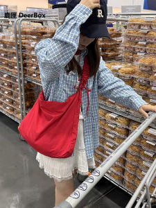 DeerBox Korean Style Pleated Cloud Bag Womens Large Capacity Red Canvas Crossbody Single Shoulder Bag Casual Tote Bag