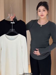 Áo Thun Dài Tay Ôm Vừa Vặn Mùa Thu Đông Cho Bà Bầu Áo Lót Lót Lông Cừu Cổ Tròn Tay Dài Thường Ngày Không Có Thương Hiệu