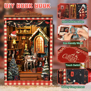 New Snow Globe DIY Miniature Book Nook - 3D Puzzle House Architecture Model Kit Christmas & Black Friday Bookend Craft Gift