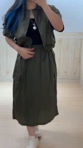 4931 Hazy Zipper Cargo Skirt One Set Rok Wanita