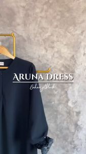 Aruna dress Terbaru wanita bahan jetblack premium busui friendly tangan karet mix brukat