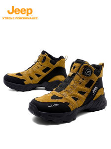 Jeep Mens Martin Boots Genuine Leather High Top Sports Travel Outdoor Mountain Climbing Hiking Shoes Rotation Buckle Casual Boot