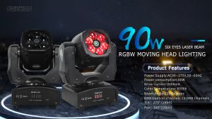 SHEHDS LED 90W Laser Beam Wash RGBW Moving Head Light for DJ Karaoke Electronic Music Live Disco Stage KTV Wedding Party Lighting Home Dance Bar Show