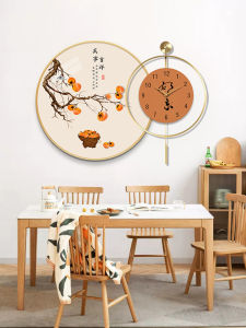 New Chinese Style Restaurant Decorative Painting Creative Dining Table Background Wall Art with Clock Living Room Wall Painting