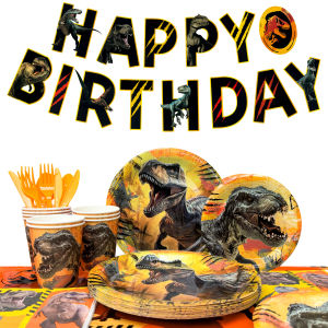 127 Pcs Jurassic World Party Decorations-Dinosaur Party Plate CupsTablecloths etc Jurassic World Birthday Decorations Tableware