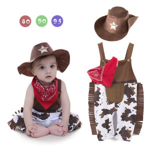 Kids Baby Cowboy Costume With Hat Scarf 0-3years Baby Romper Bodysuit Toddler Boy Girl Carnival Fancy Party Clothes
