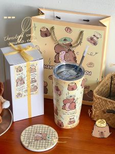 Original Hand-Painted Stainless Steel Large Capacity Insulated Water Bottle Cute Cavy Gift for Everyone Daily Use Beverage Cup