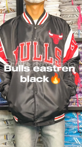 HAPPY Jaket Varsity Basketball Pria Wanita Chicago Bulls Black Eastern Series  Logo Dan Tulisan Bordir