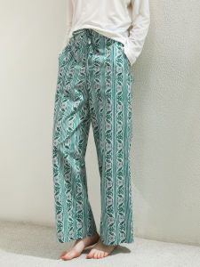 XEXZ | Pure Cotton Floral Print Comfortable Wide Leg Pants Elastic Waist Casual Home Pants Youth Summer Fashion Straight Cut Trousers