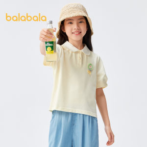Balabala เสื้อแขนสั้นเด็กผู้หญิงใหม่2024เสื้อผ้าฤดูร้อนเสื้อเสื้อโปโลเด็ก Cupertino