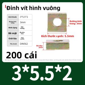 BAIRUITE | Đai Ốc Vuông Mạ Kẽm Trắng M3 M4 M5 M6 M12