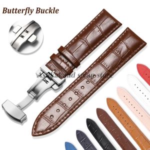 Quick Release Leather Watch Strap 16mm 18mm 20mm 22mm 24mm for Omega for Seiko Watch Band Business Men Butterfly Buckle Straps