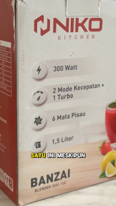 NIKO Banzai Blender Listrik Pelumat Juice 1.5 Liter Glass + Dry Mill BBG15A Blender Kaca 1.5L Banzai NIKO