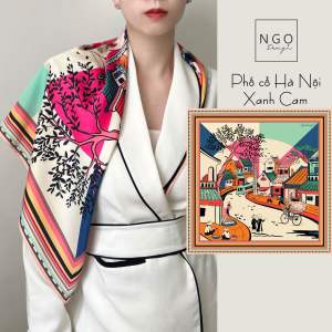 Quà tặng Khăn Lụa Phố Cổ Hà Nội (xanh cam) Ngọ Design