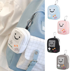 Creative Smiley Cartoon Ladies Mini Earphone Storage Canvas Coin Purse Simple Tote Bag Pendant Festive Gift Idea