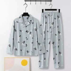 High-End Men Pure Cotton Pajamas K-style Spring Autumn and Winter 2023 New Arrival Long Sleeves Pants Cardigan Two-Piece Set Homewear