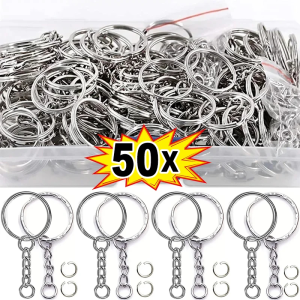 50pcs Split Keychains Rings with Chain Bulk Keychains Set Key Ring Metal Keychain Split Key Rings Bulk Key Pendant Chains Buckles