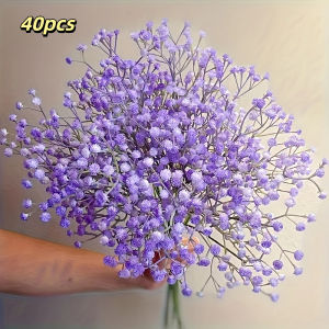 40 Sticks of Artificial Gypsophila - Realistic Purple Faux Flowers for Romantic Weddings Elegant Home Decoration