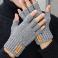 Winter Half-Finger Knitted Gloves for Men: Warm, Stretchy, Thick – Fits Office, Bicycle, Driving & Student Writing. 