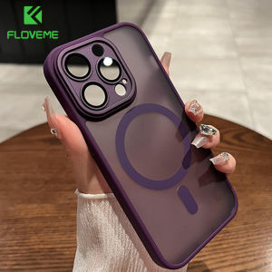 FLOVEME Luxury Frosted Clear Magsafe Phone Case For iPhone 15 14 13 12 11 Pro Max 15 14 Plus Wih Lens Film Protector All-inclusive Wireless Charging Hard Acrylic Shockproof Back Cover For iphone 15 14 13 12 11