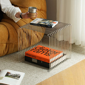 Modern Vintage Stainless Steel Sofa Side Table Metal Storage Rack Small Tea Table Book Newspaper Stand Living Room Furniture