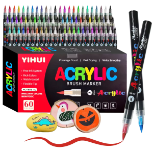 12-60 Colors Acrylic Paint Pen Markers Acrylic Felts Brush Tip Paint Markers For Wood Rock Painting Canvas Gift DIY Crafts