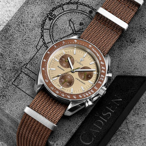 CADISEN New Mens Watches Luxury Quartz Wrist Watch For Men Sapphire AR Coated Crystal Canvas VK68 Speed Chronograph Automatic