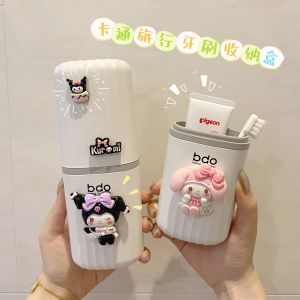 Portable Travel Dental Kit Cartoon Sanrio Toothbrush Holder Brush Cup Mouthwash Cup Set Plastic Bathroom Accessories