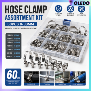 60pcs 304 Stainless Steel American Style Hose Clamps Set for Oil Pipes 8-38mm Adjustable Stainless Steel Pipe Clamps Fixed Pipe Clamps Cable Clamps and More