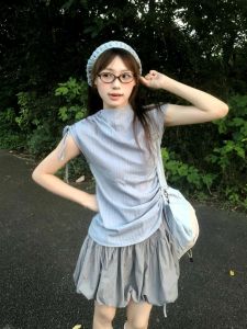 ชุดกระโปรงสั้นทรงโคมไฟสำหรับผู้หญิง ชุดฤดูร้อนสไตล์เกาหลี 2025 ชุดสองชิ้นใหม่ ชุดสูทแฟชั่น