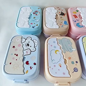 Childrens Bento Lunch Box And Water Bottle Set with Double Layer Meal Tiffin Containers Safe Microwavable BPA Free
